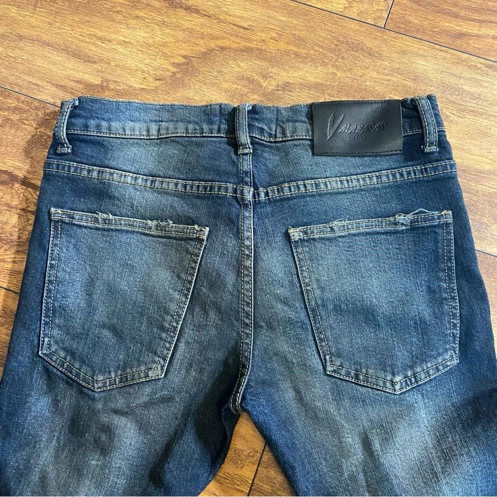 Valabasas Dark Wash Buttonfly Mens Distressed Skinny Jean